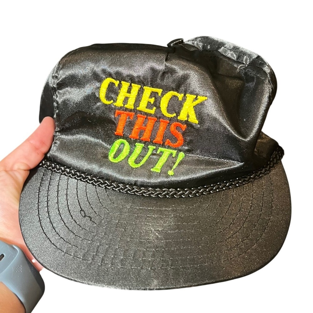 Otto Cap Hat Unisex OS Black Satin Check This Out Embroidered Vintage Snapback